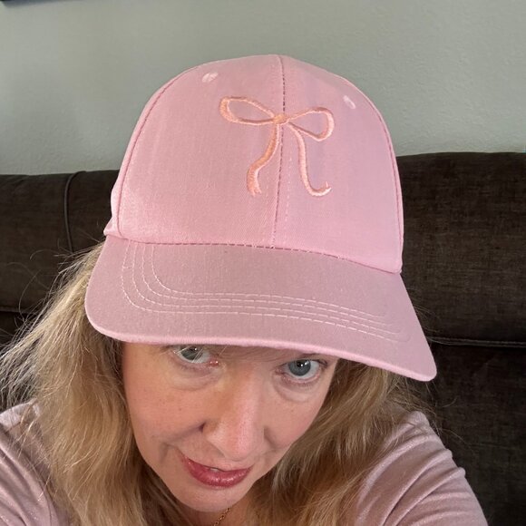 NEW 2-Pc PINK BOW CANVAS ADJUSTABLE BASEBALL HAT 1 GRAY & 1 PINK - Picture 7 of 7
